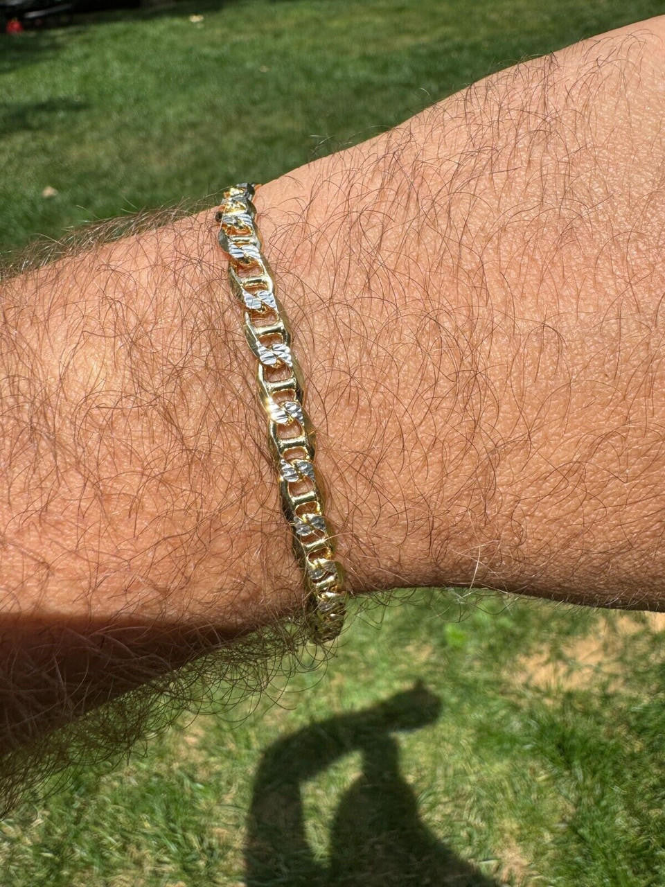 925 Sterling Silver 14k Gold Plated Two Tone Diamond Cut Mariner Link Bracelet