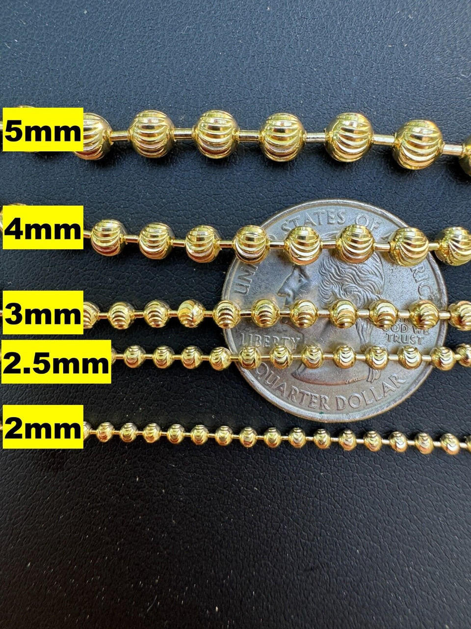 Ball Bead Moon Cut "Dog Tag" Chain Necklace - 14k Gold Vermeil 925 Sterling Silver - 16"-30" - 2mm-5mm