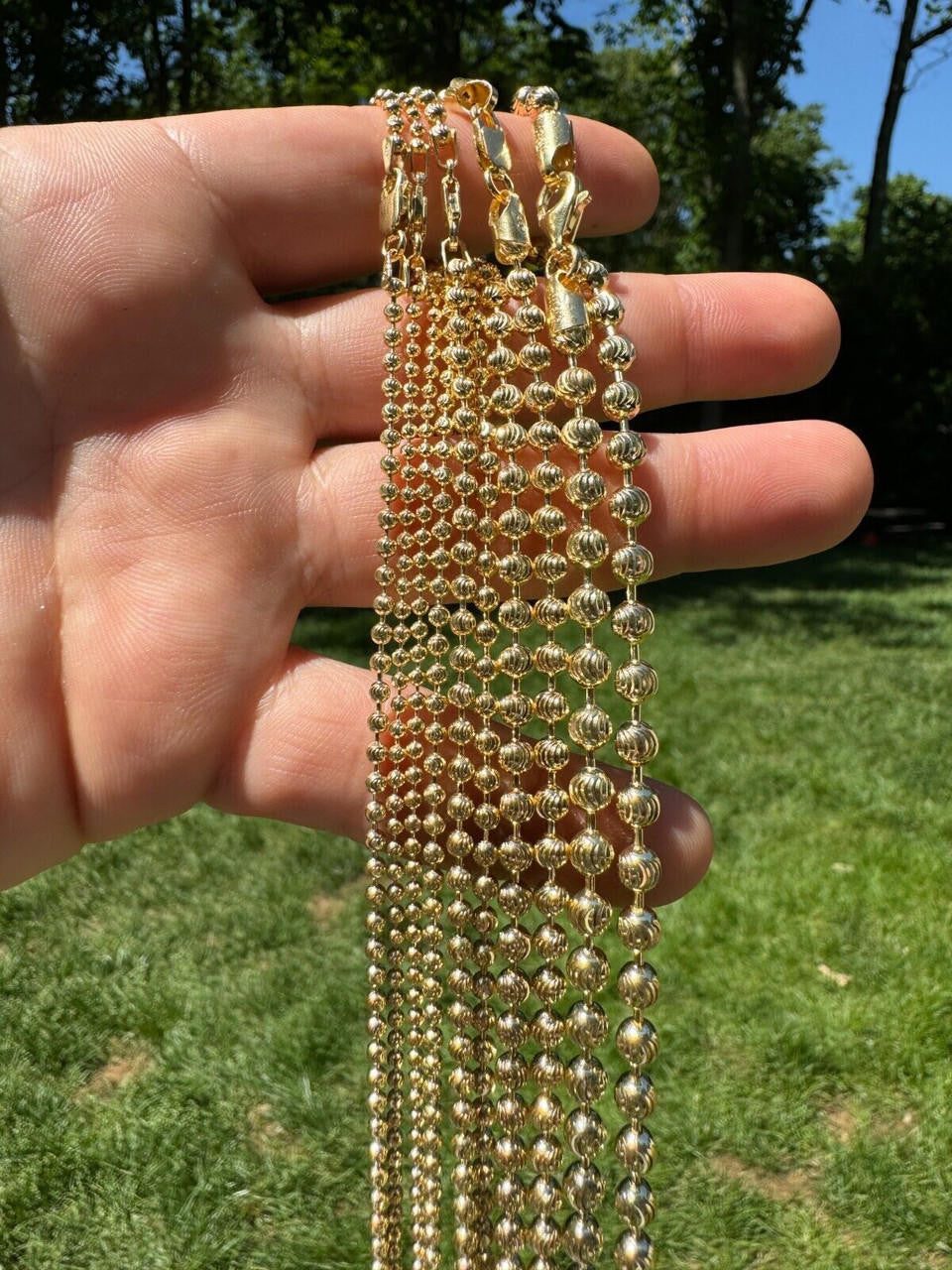 Ball Bead Moon Cut "Dog Tag" Chain Necklace - 14k Gold Vermeil 925 Sterling Silver - 16"-30" - 2mm-5mm