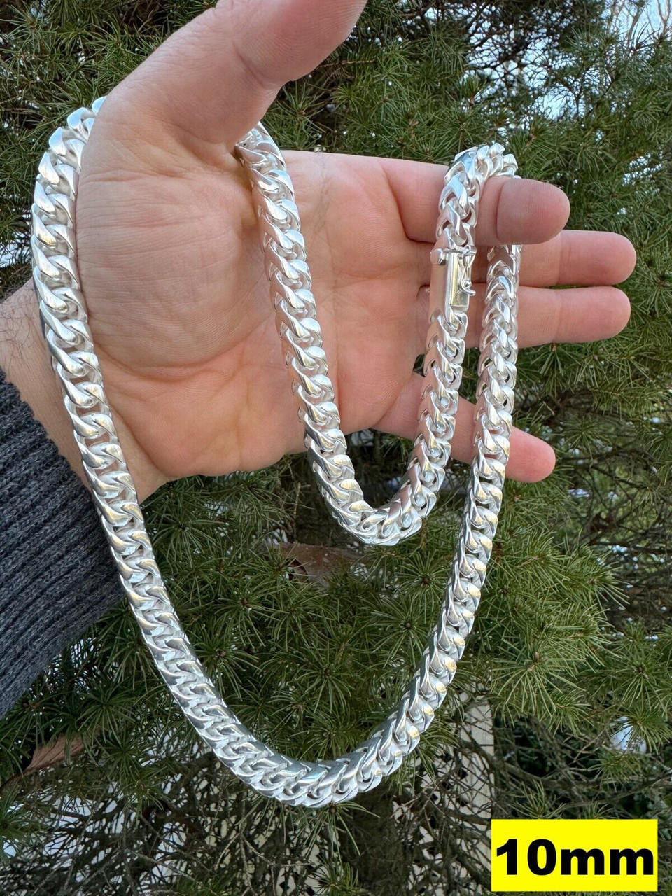 BIG 4-10mm Handmade Franco Chain Necklace Or Bracelet Real 925 Silver Box Clasp