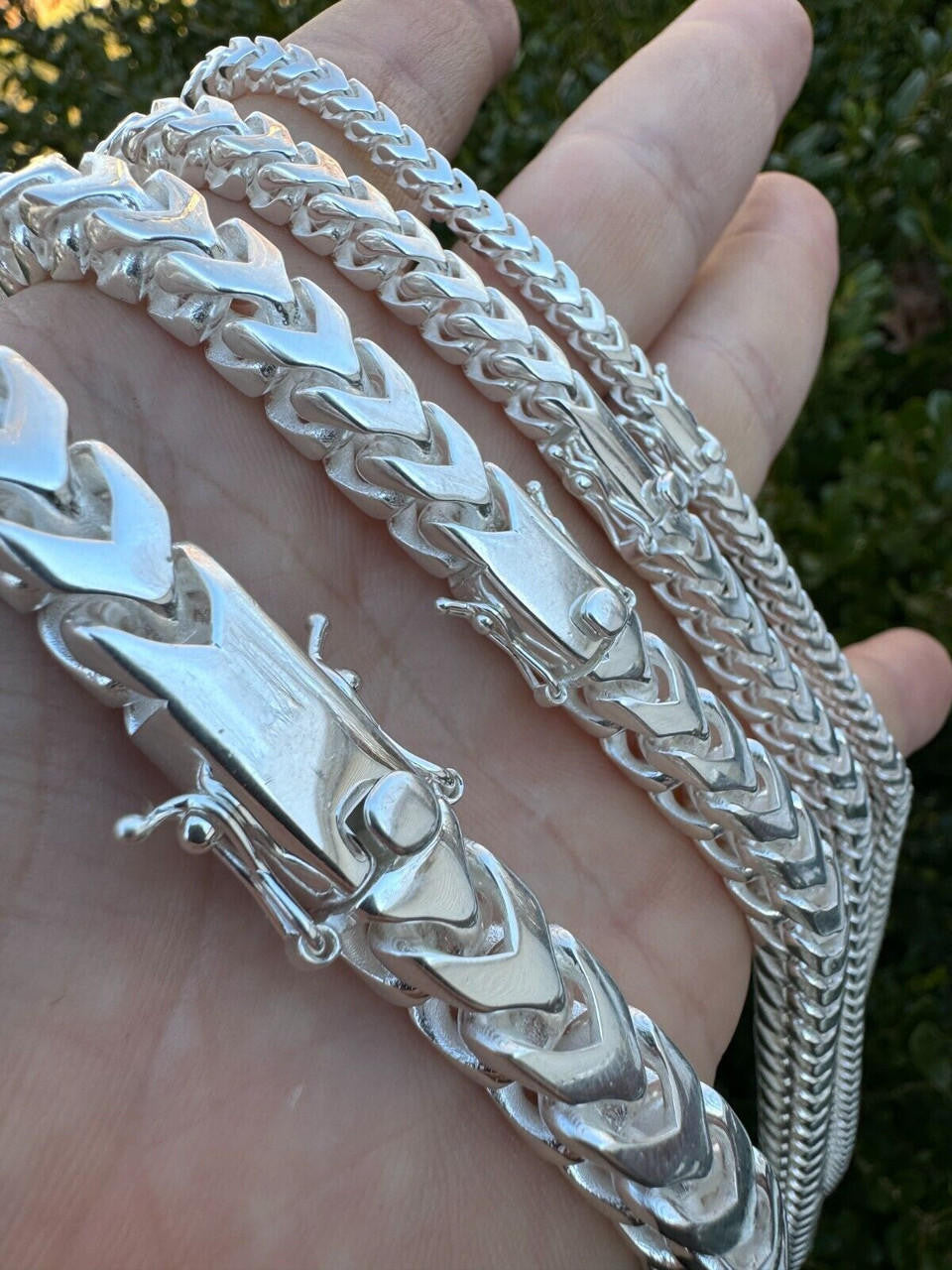 BIG 4-10mm Handmade Franco Chain Necklace Or Bracelet Real 925 Silver Box Clasp