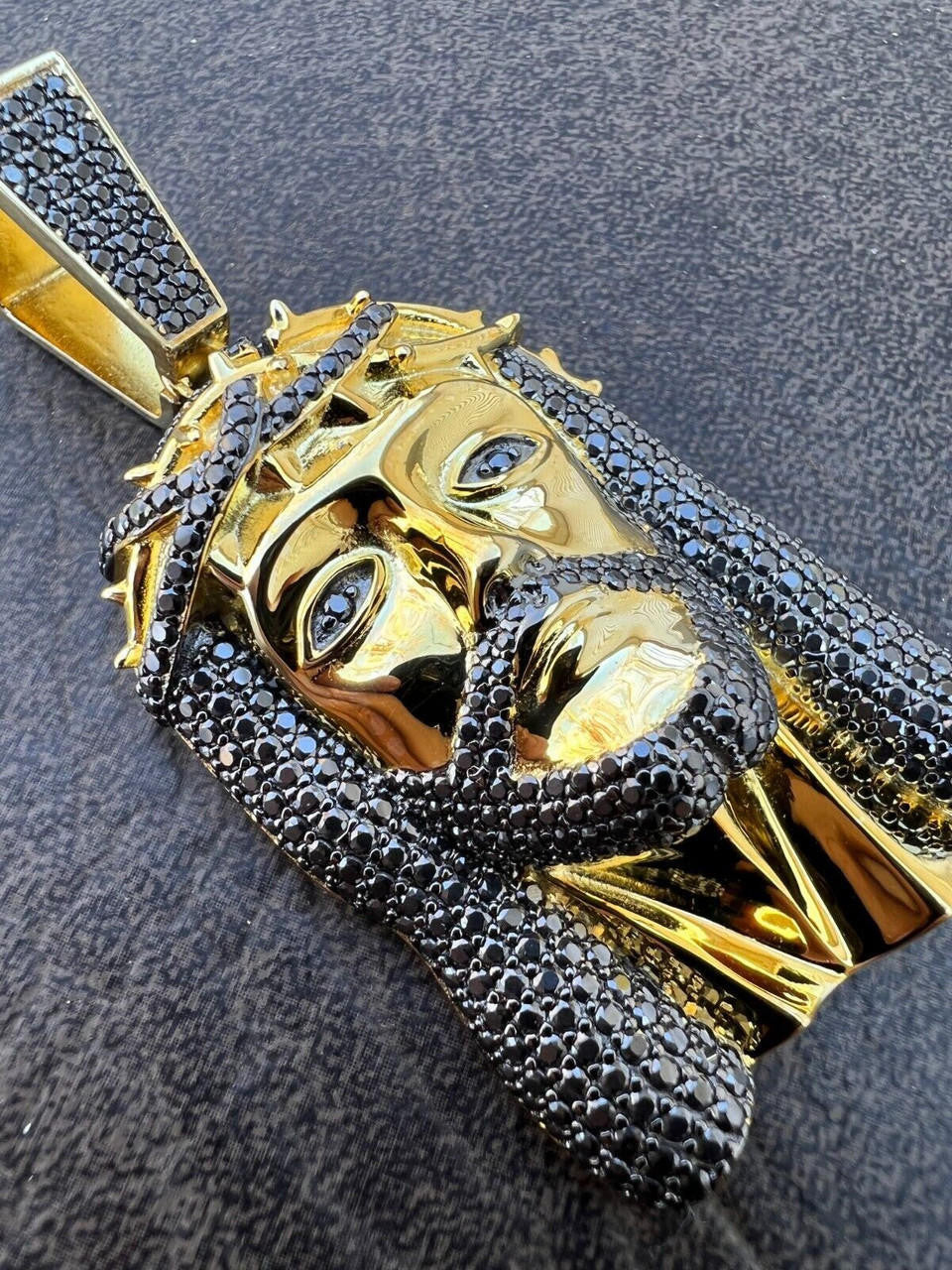 Black MOISSANITE Hip Hop Jesus Pendant - 14k Gold Vermeil 925 Silver - 3 Sizes 1.5"-3.25"