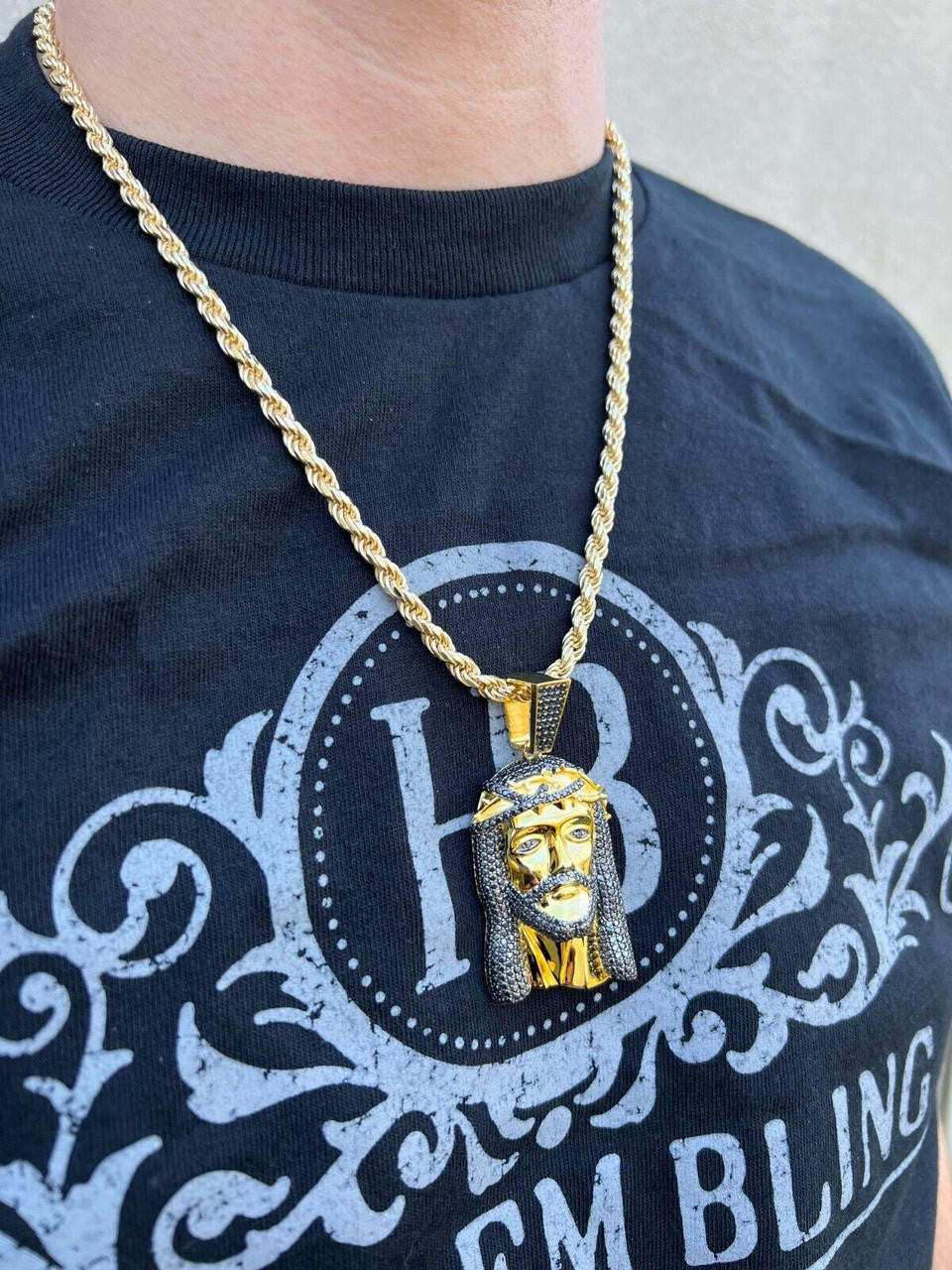 Black MOISSANITE Hip Hop Jesus Pendant - 14k Gold Vermeil 925 Silver - 3 Sizes 1.5"-3.25"