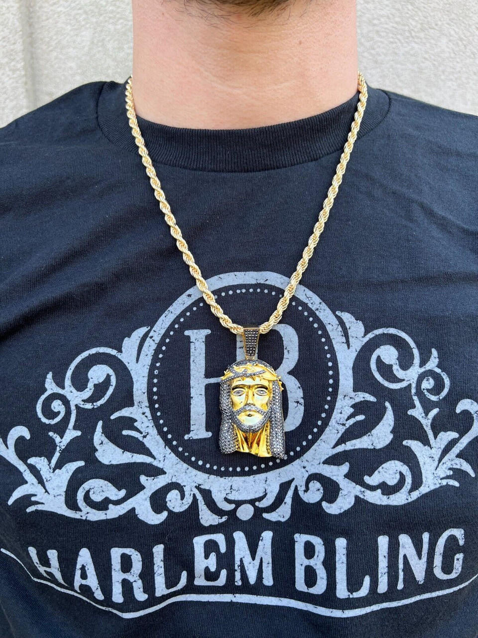 Black MOISSANITE Hip Hop Jesus Pendant - 14k Gold Vermeil 925 Silver - 3 Sizes 1.5"-3.25"