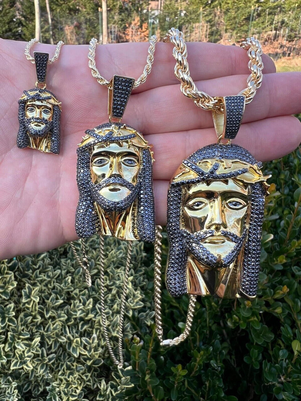 Black MOISSANITE Hip Hop Jesus Pendant - 14k Gold Vermeil 925 Silver - 3 Sizes 1.5"-3.25"