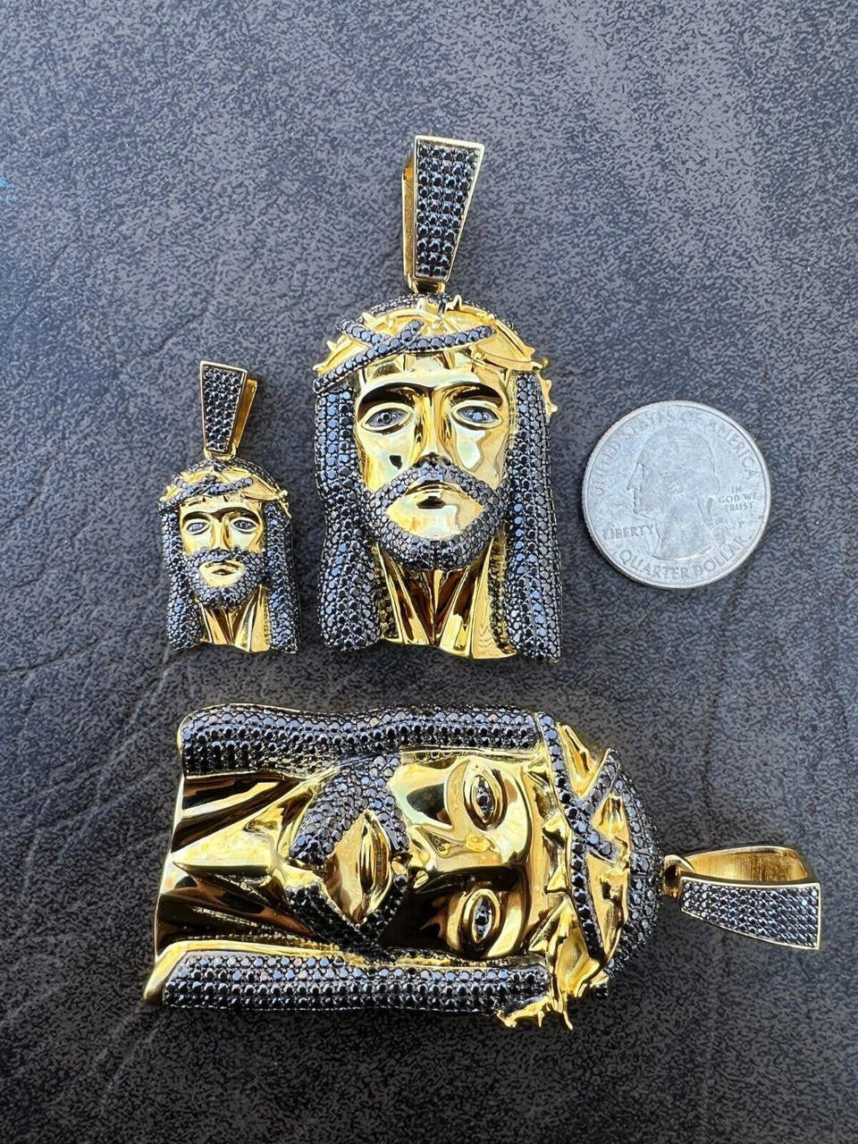 Black MOISSANITE Hip Hop Jesus Pendant - 14k Gold Vermeil 925 Silver - 3 Sizes 1.5"-3.25"