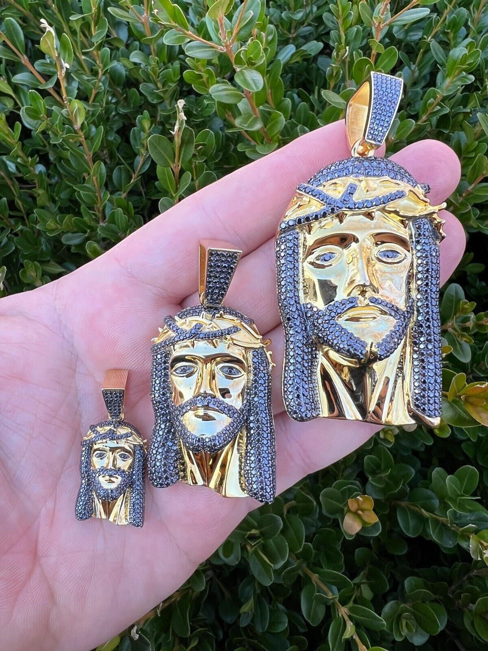 Black MOISSANITE Hip Hop Jesus Pendant - 14k Gold Vermeil 925 Silver - 3 Sizes 1.5"-3.25"