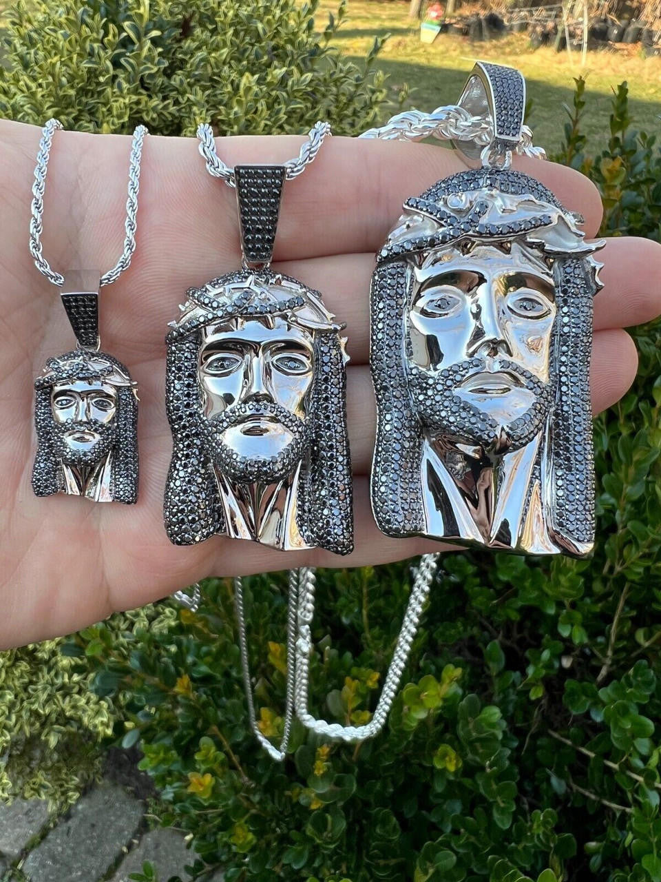 Black MOISSANITE Hip Hop Jesus Pendant - 925 Silver - 3 Sizes 1.5"-3.25"