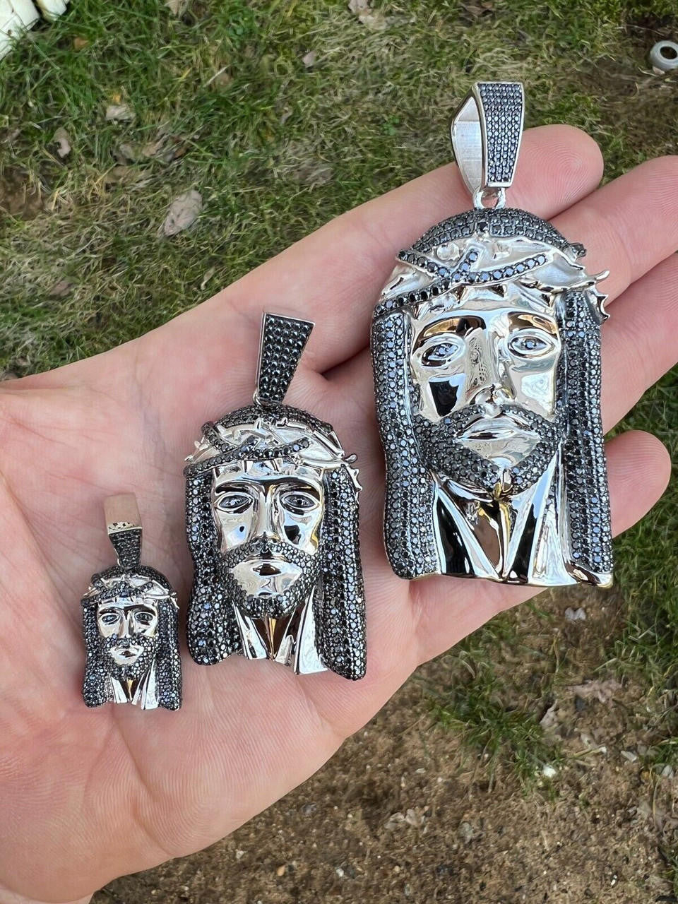 Black MOISSANITE Hip Hop Jesus Pendant - 925 Silver - 3 Sizes 1.5"-3.25"