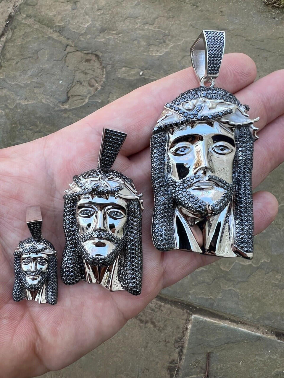 Black MOISSANITE Hip Hop Jesus Pendant - 925 Silver - 3 Sizes 1.5"-3.25"