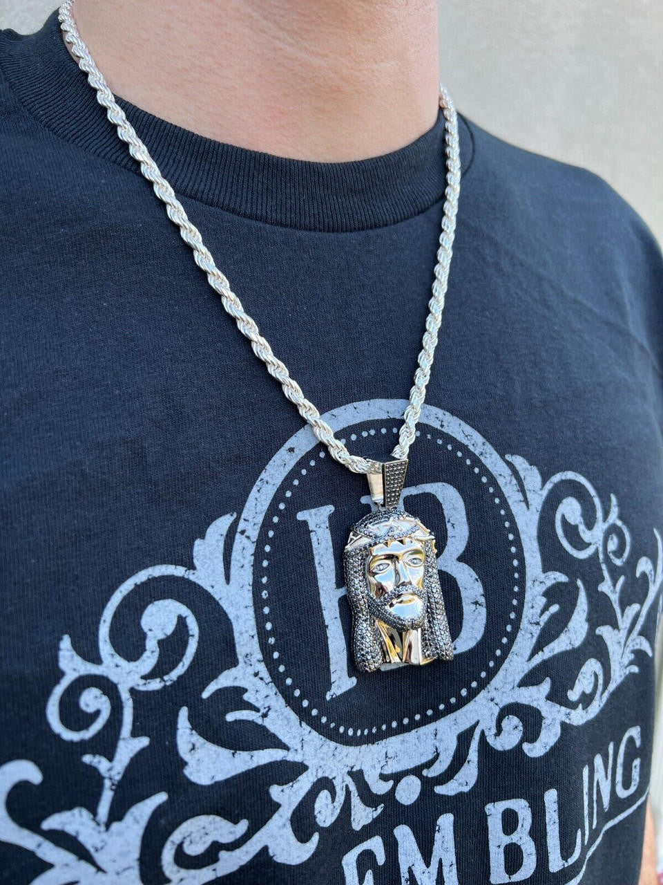 Black MOISSANITE Hip Hop Jesus Pendant - 925 Silver - 3 Sizes 1.5"-3.25"