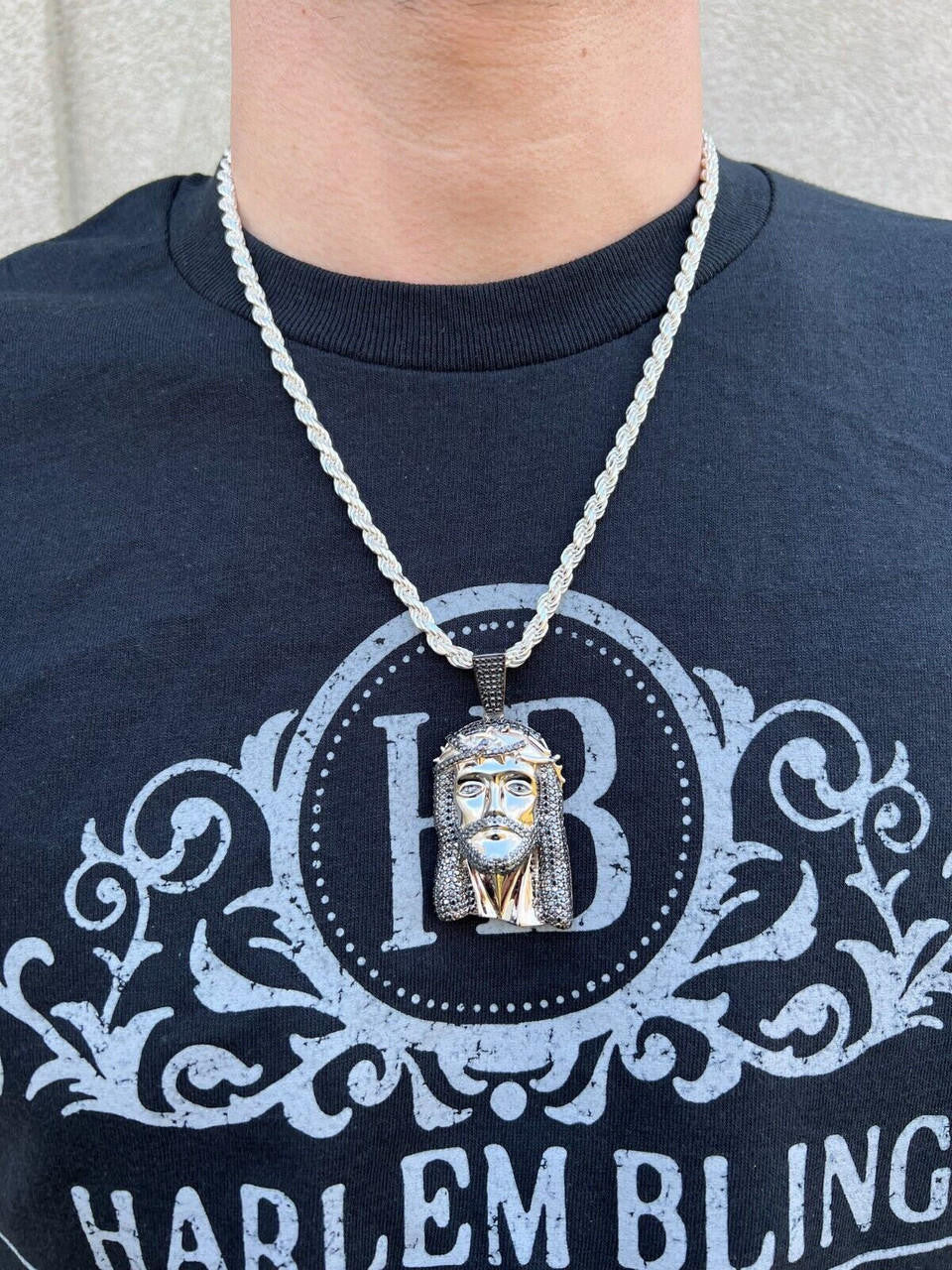Black MOISSANITE Hip Hop Jesus Pendant - 925 Silver - 3 Sizes 1.5"-3.25"