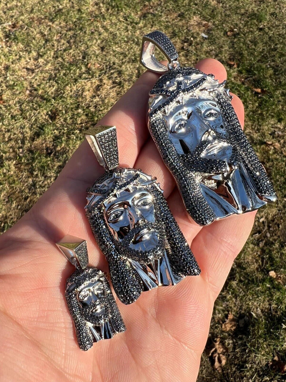 Black MOISSANITE Hip Hop Jesus Pendant - 925 Silver - 3 Sizes 1.5"-3.25"