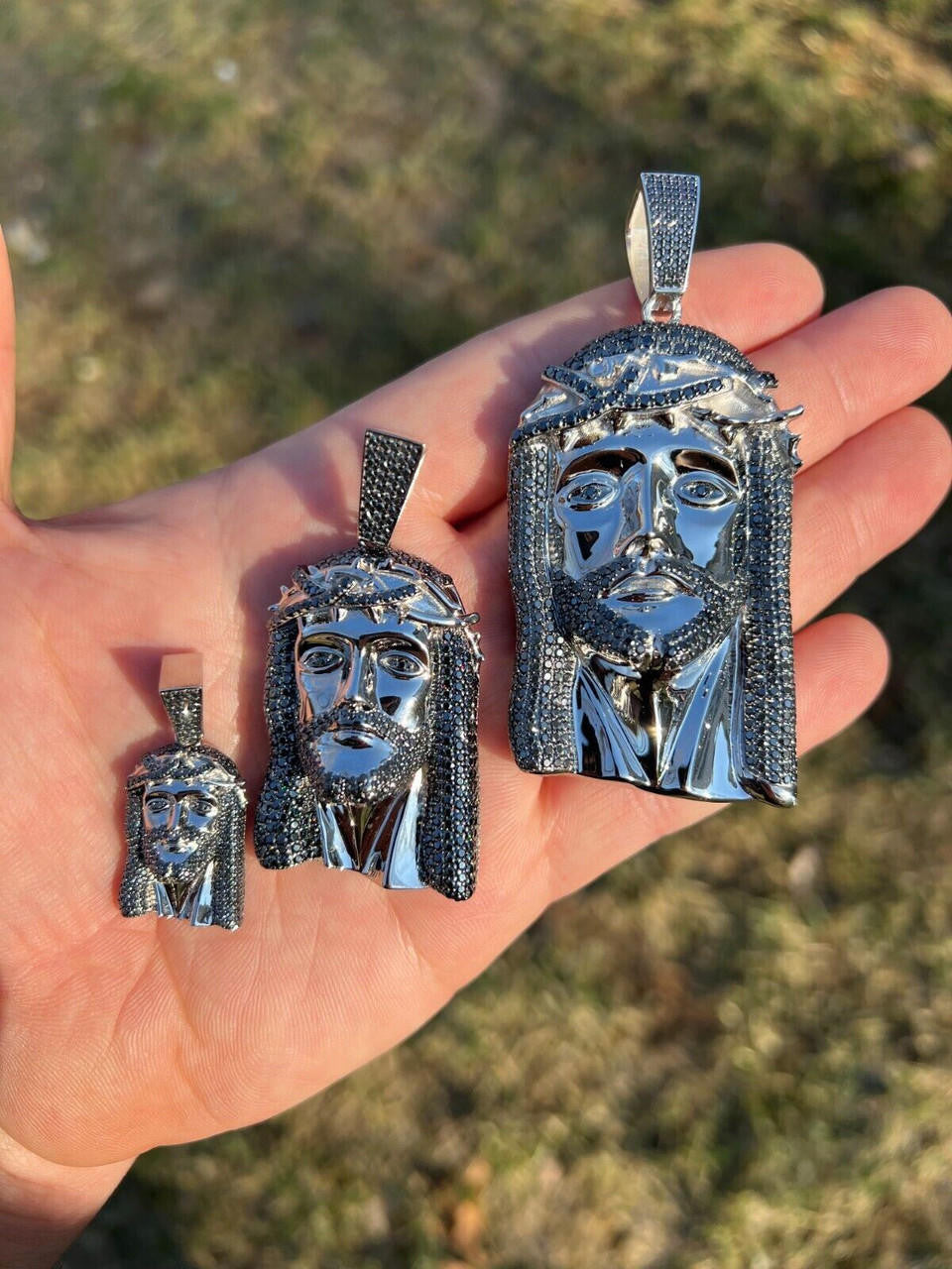 Black MOISSANITE Hip Hop Jesus Pendant - 925 Silver - 3 Sizes 1.5"-3.25"