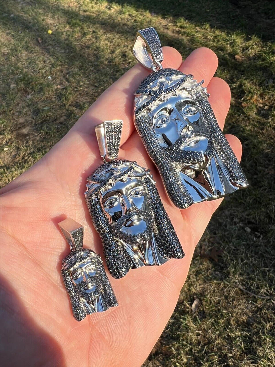 Black MOISSANITE Hip Hop Jesus Pendant - 925 Silver - 3 Sizes 1.5"-3.25"
