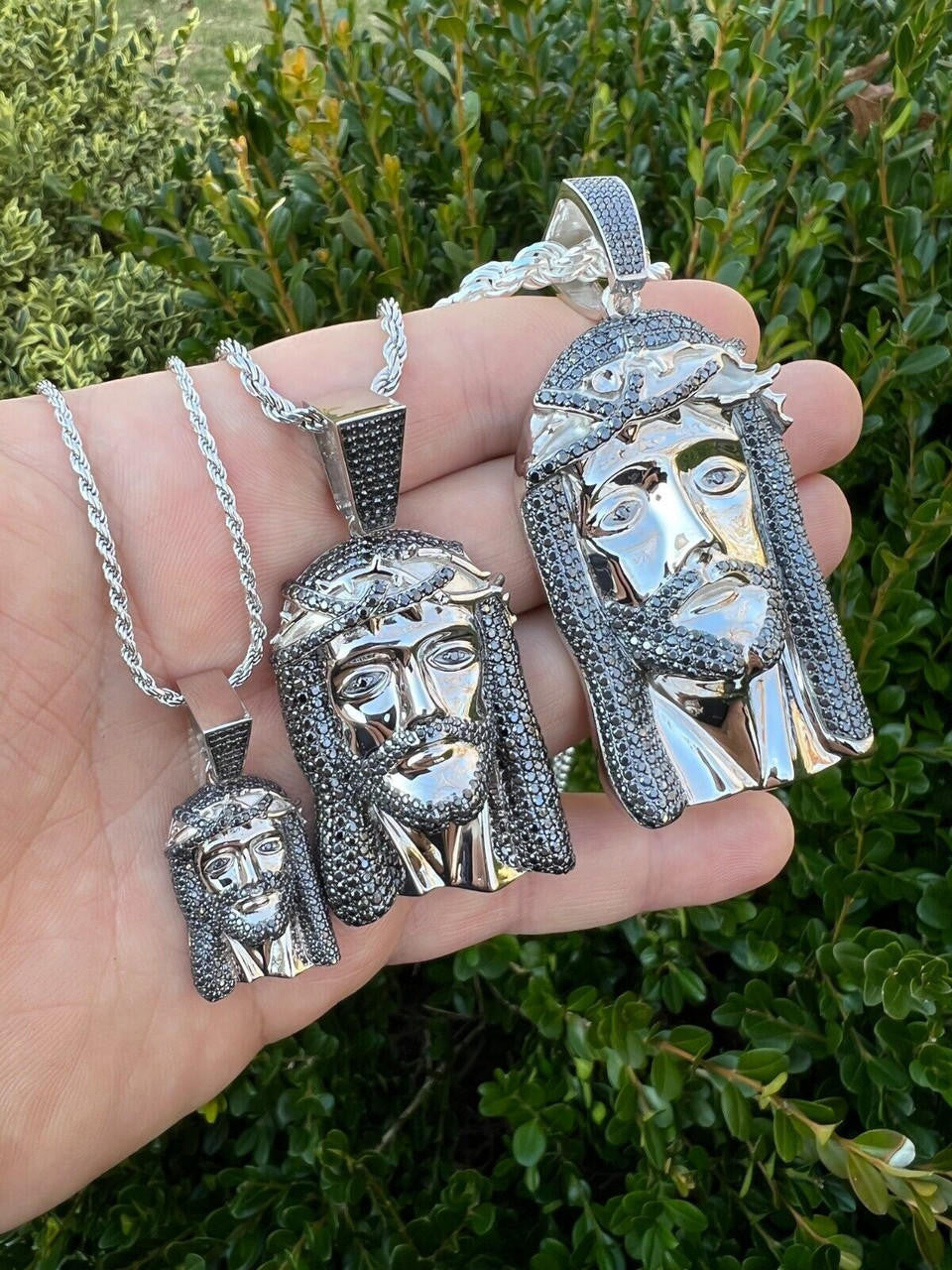 Black MOISSANITE Hip Hop Jesus Pendant - 925 Silver - 3 Sizes 1.5"-3.25"