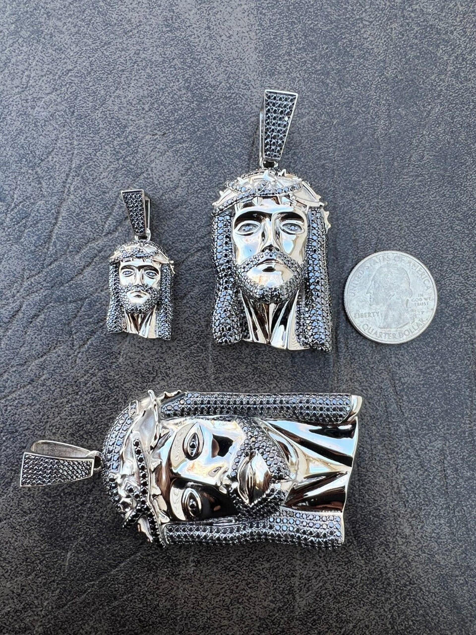 Black MOISSANITE Hip Hop Jesus Pendant - 925 Silver - 3 Sizes 1.5"-3.25"