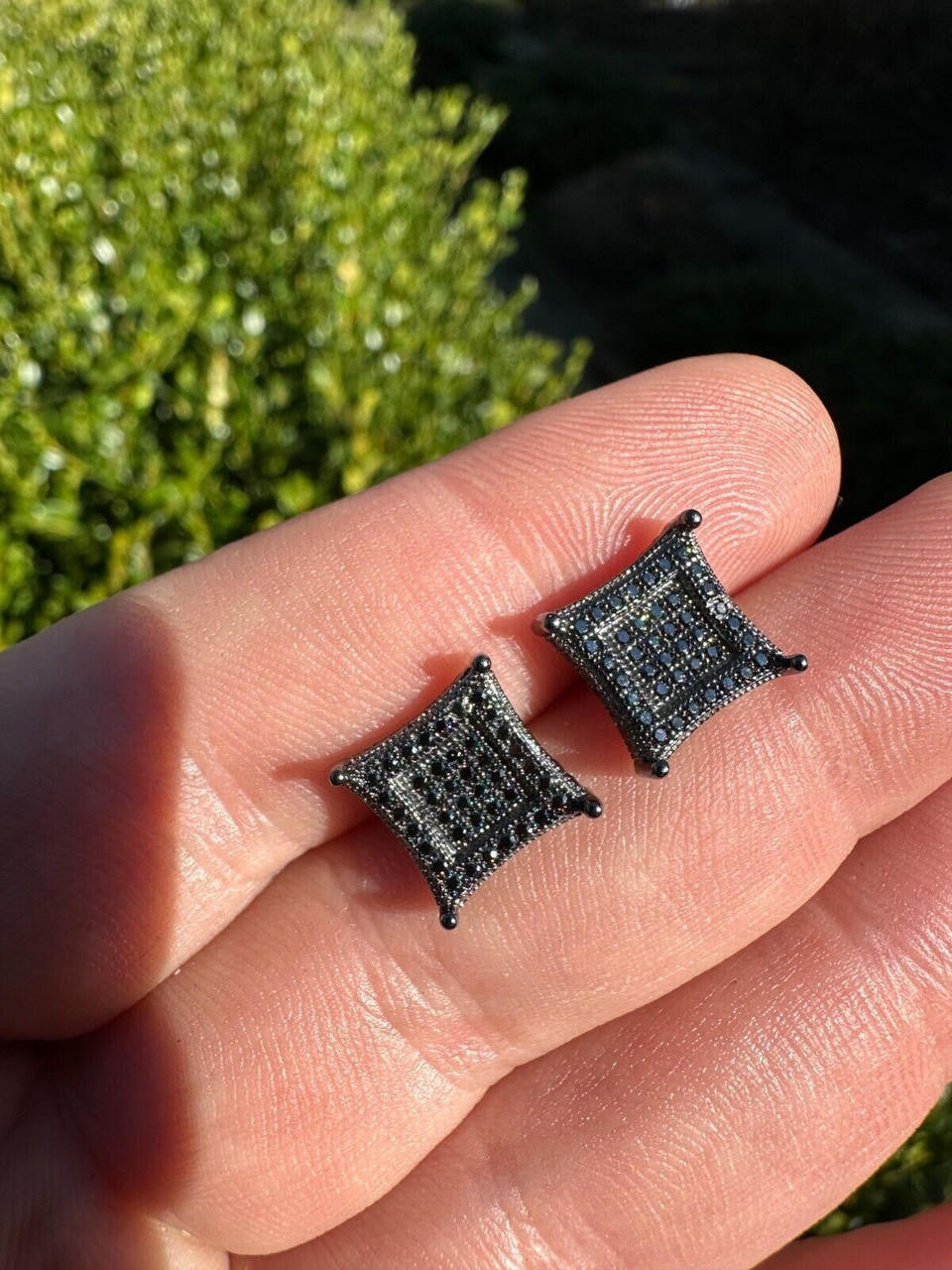 Black MOISSANITE 3D Kite Classic Iced Out Earrings - Black Rhodium Plated 925 Silver - 11mm