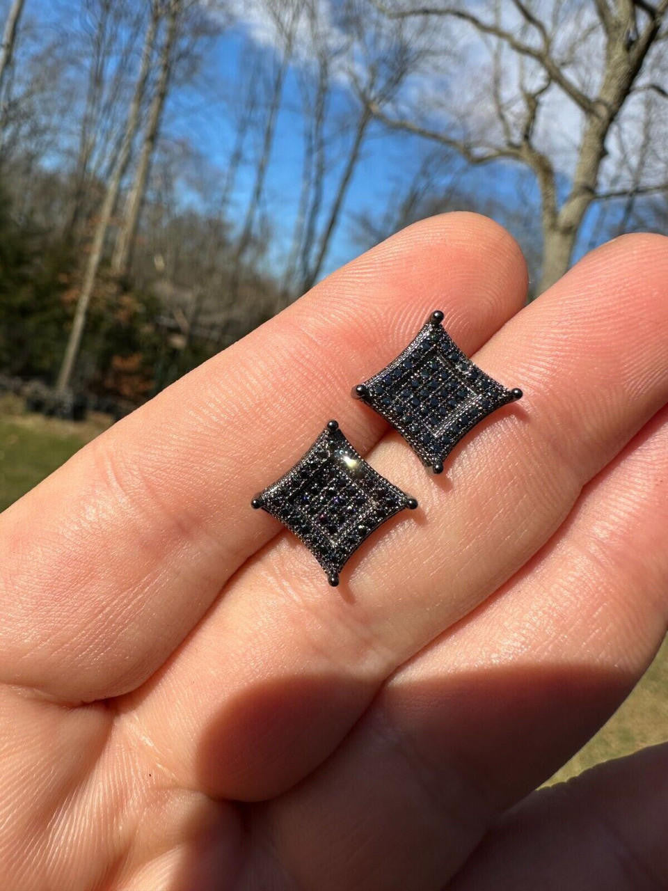 Black MOISSANITE 3D Kite Classic Iced Out Earrings - Black Rhodium Plated 925 Silver - 11mm