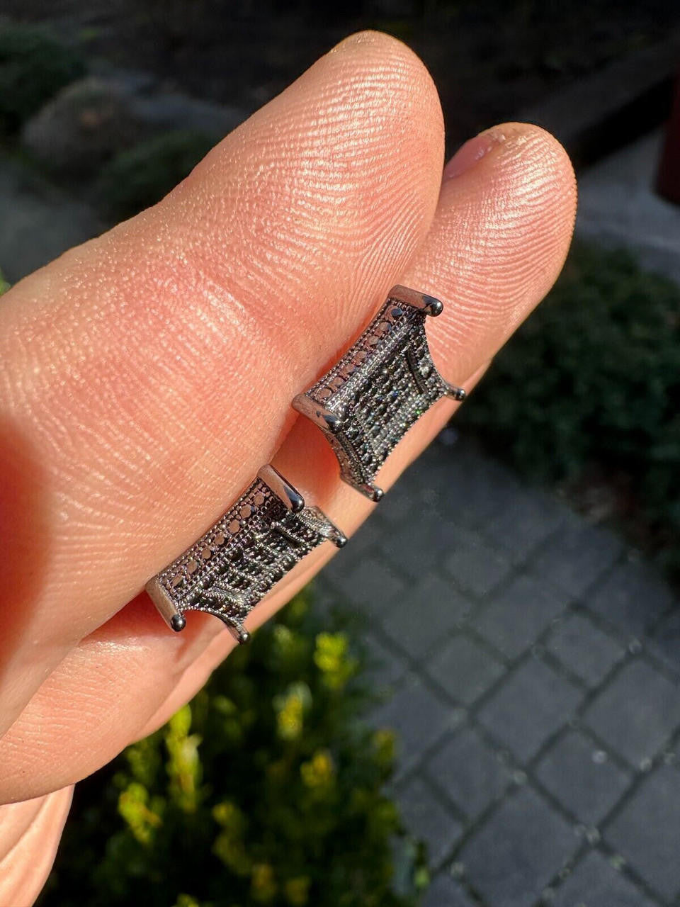 Black MOISSANITE 3D Kite Classic Iced Out Earrings - Black Rhodium Plated 925 Silver - 11mm