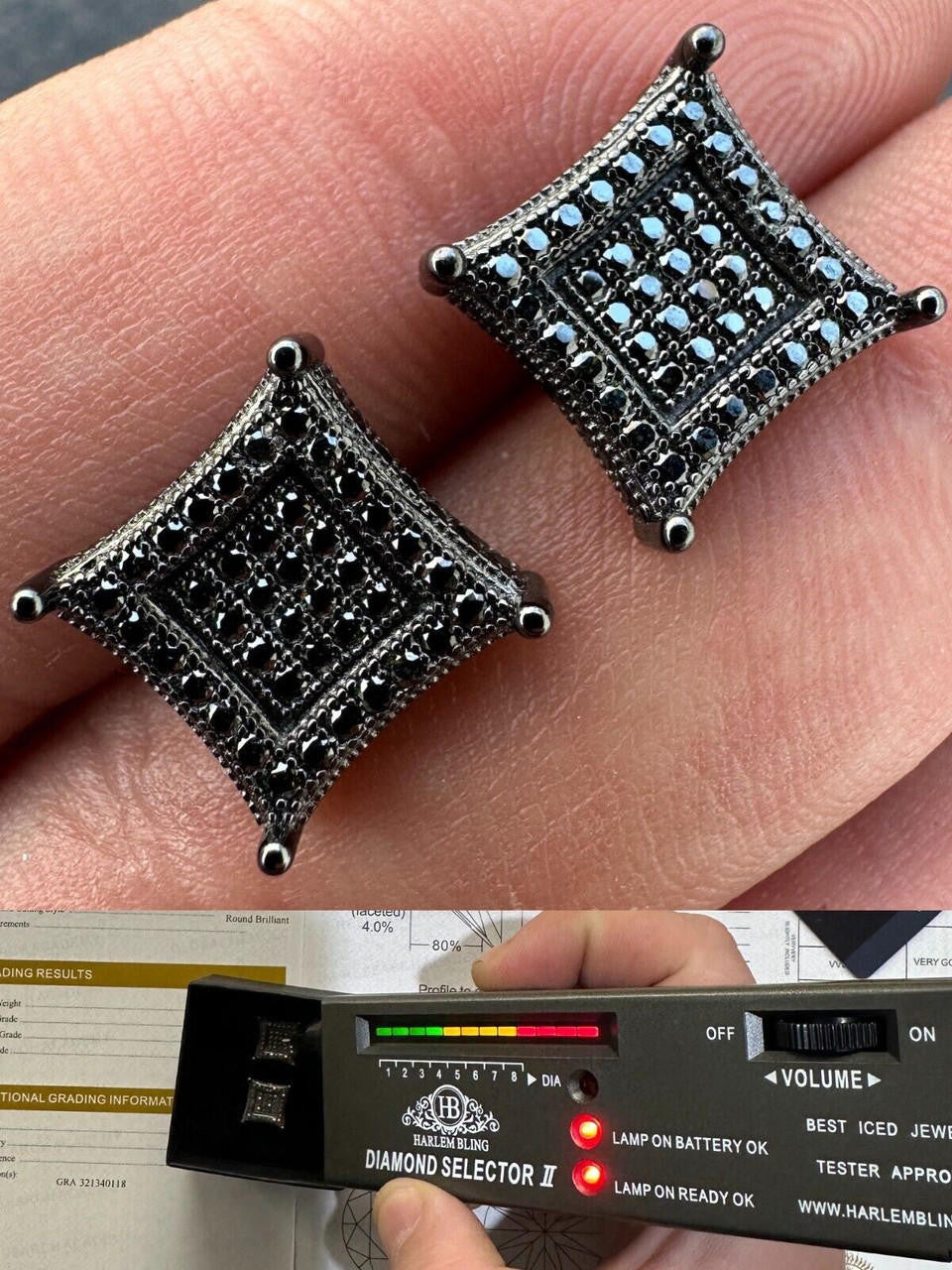 Black MOISSANITE 3D Kite Classic Iced Out Earrings - Black Rhodium Plated 925 Silver - 11mm