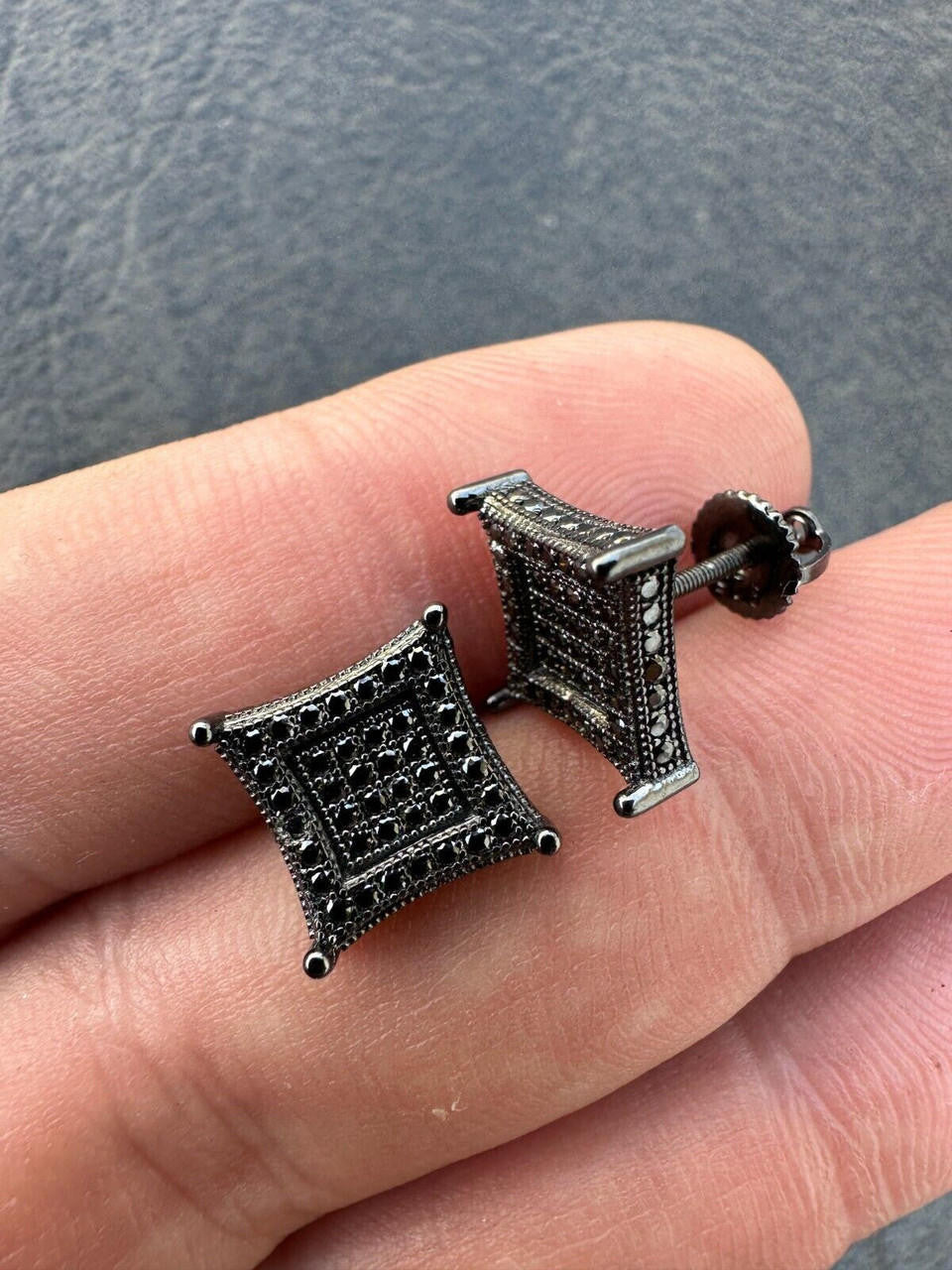 Black MOISSANITE 3D Kite Classic Iced Out Earrings - Black Rhodium Plated 925 Silver - 11mm