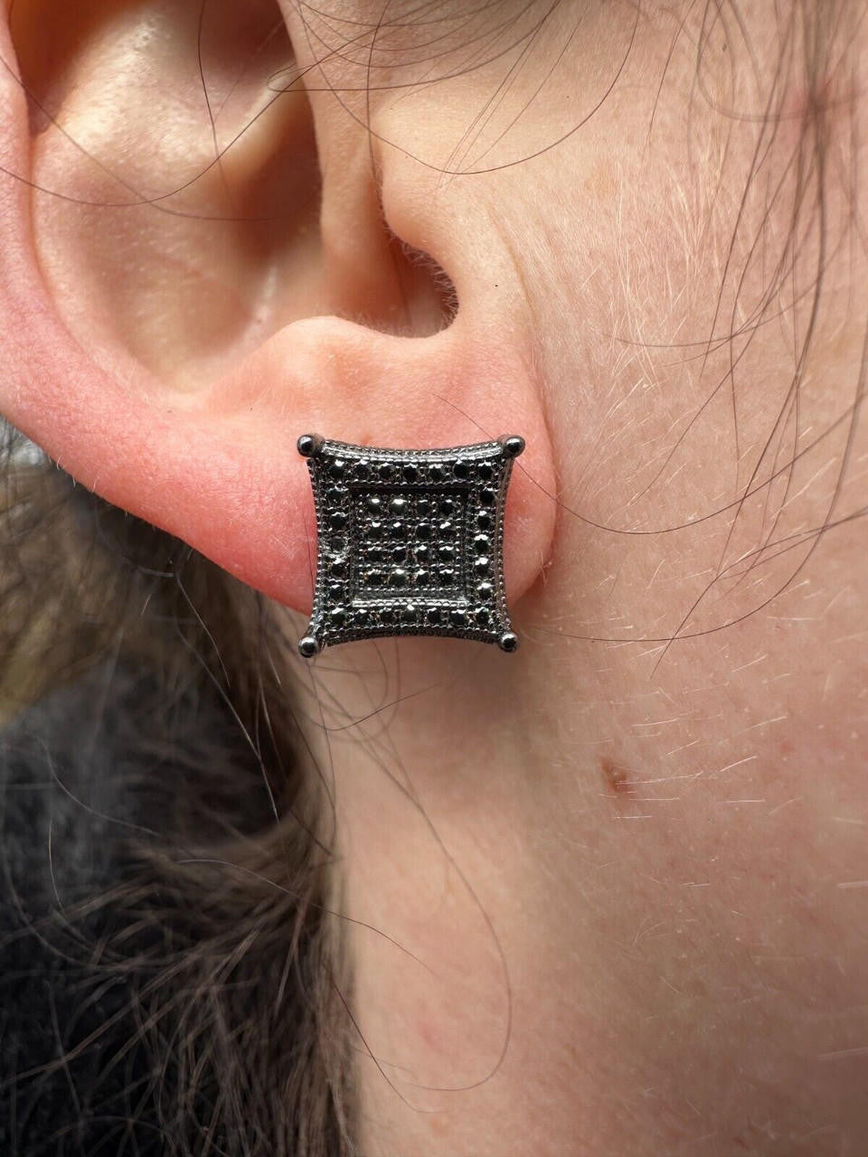 Black MOISSANITE 3D Kite Classic Iced Out Earrings - Black Rhodium Plated 925 Silver - 11mm