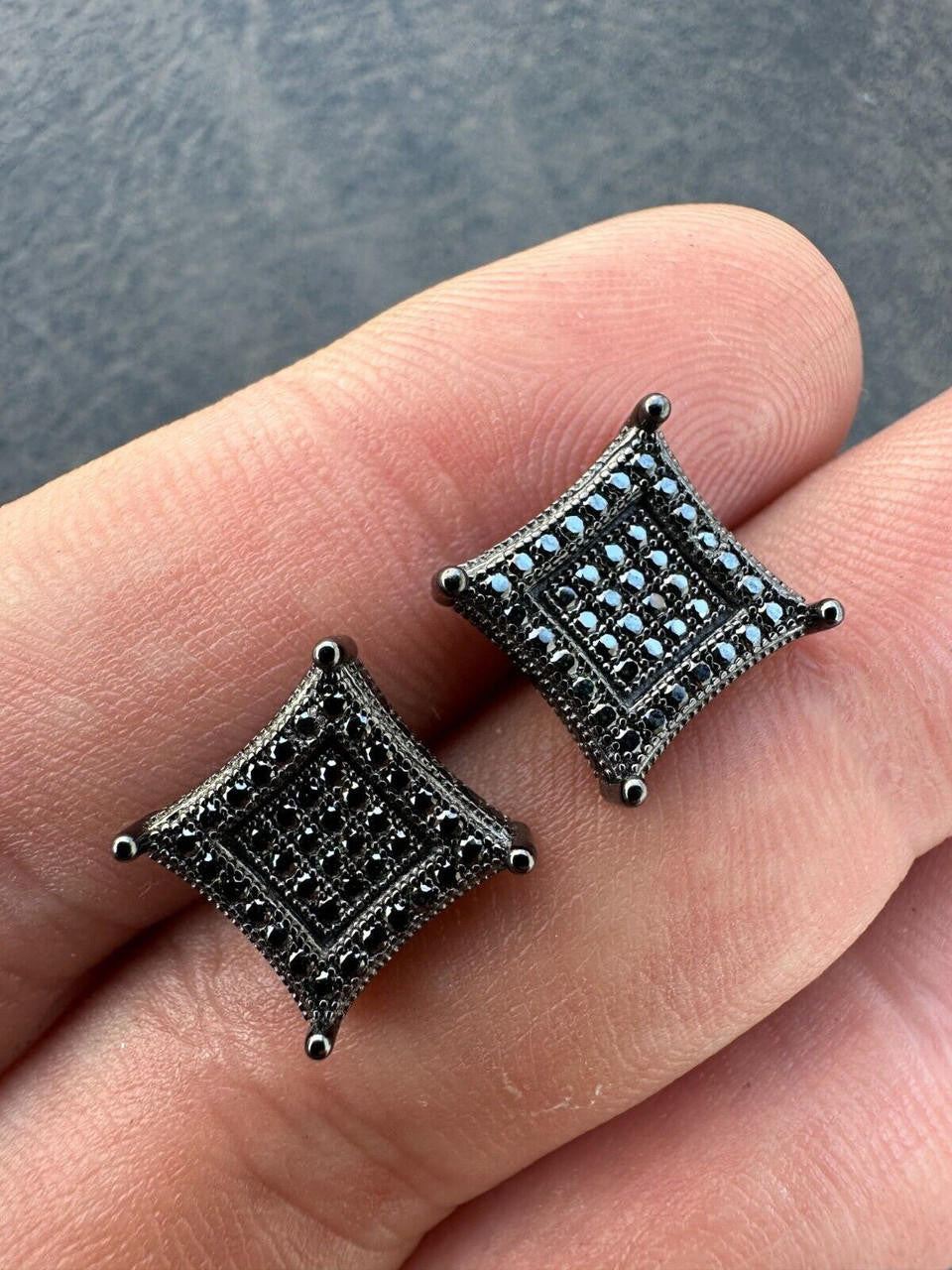 Black MOISSANITE 3D Kite Classic Iced Out Earrings - Black Rhodium Plated 925 Silver - 11mm