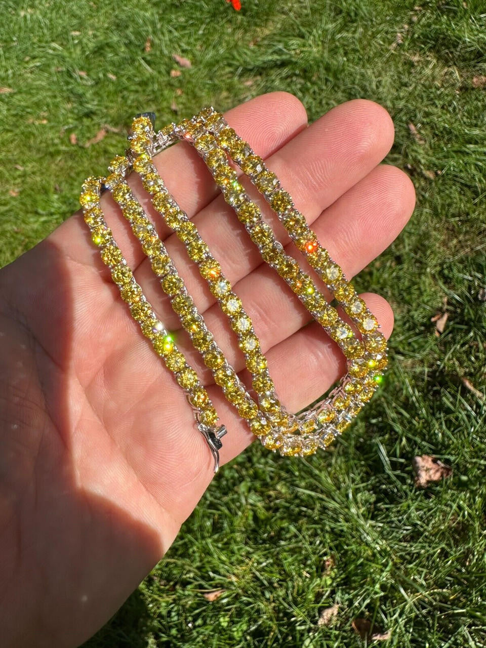 Canary Yellow MOISSANITE Tennis Chain Necklace Iced Out - 925 Silver - 5mm - 16"-30"