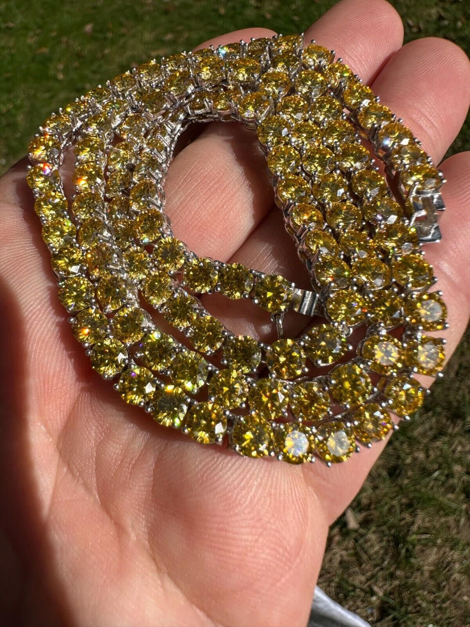 Canary Yellow MOISSANITE Tennis Chain Necklace Iced Out - 925 Silver - 5mm - 16"-30"