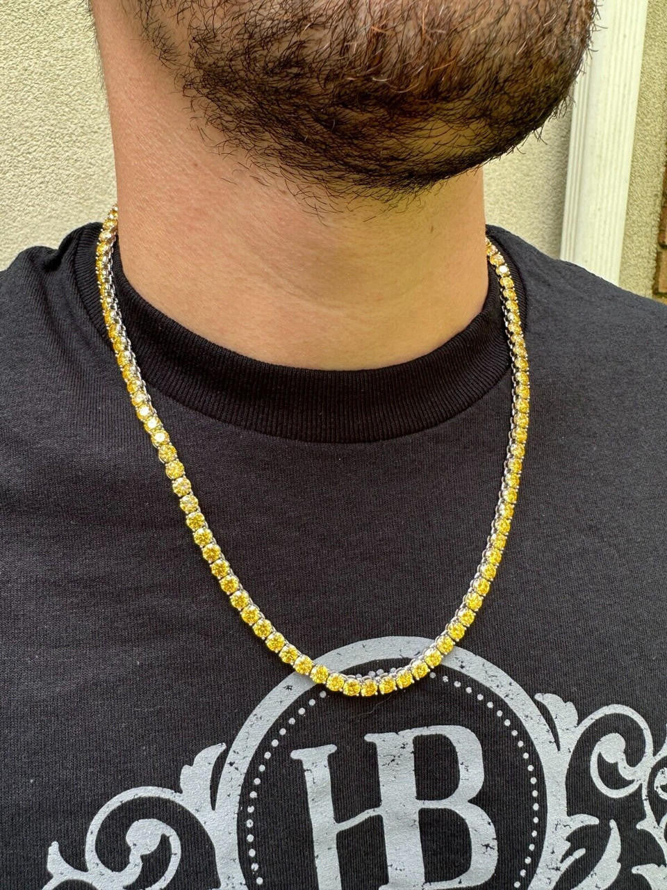Canary Yellow MOISSANITE Tennis Chain Necklace Iced Out - 925 Silver - 5mm - 16"-30"