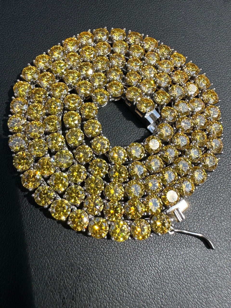 Canary Yellow MOISSANITE Tennis Chain Necklace Iced Out - 925 Silver - 5mm - 16"-30"