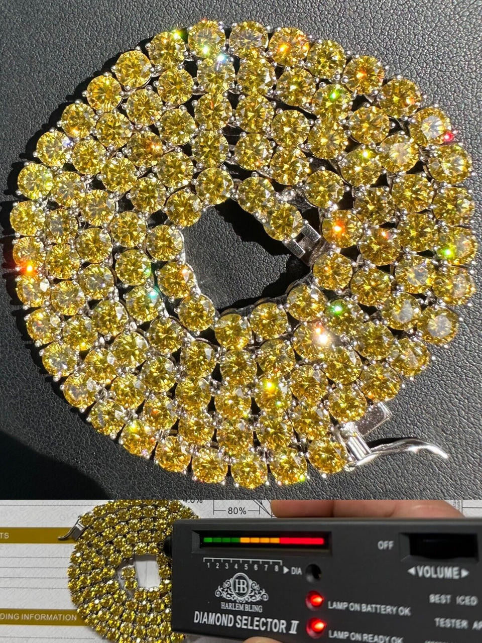 Canary Yellow MOISSANITE Tennis Chain Necklace Iced Out - 925 Silver - 5mm - 16"-30"