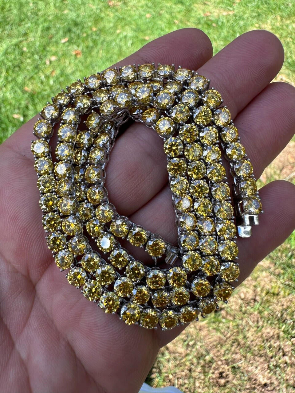 Canary Yellow MOISSANITE Tennis Chain Necklace Iced Out - 925 Silver - 5mm - 16"-30"
