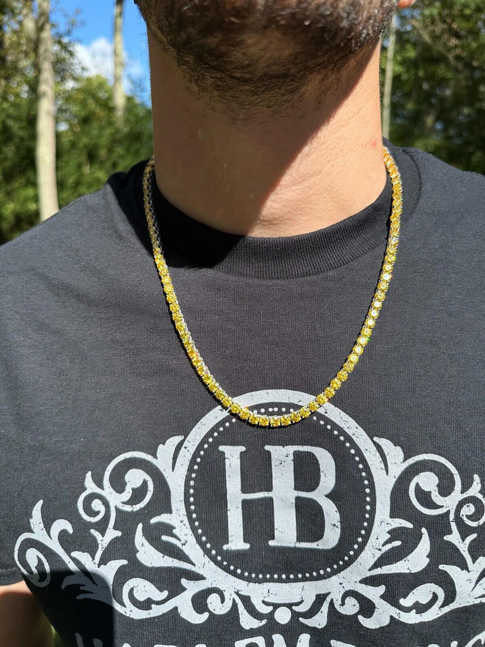 Canary Yellow MOISSANITE Tennis Chain Necklace Iced Out - 925 Silver - 5mm - 16"-30"