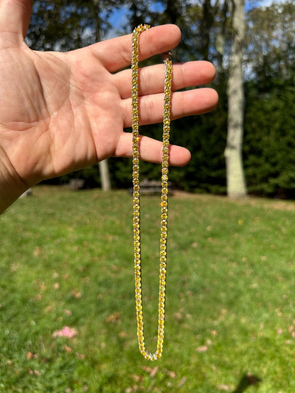 Canary Yellow MOISSANITE Tennis Chain Necklace Iced Out - 925 Silver - 5mm - 16"-30"