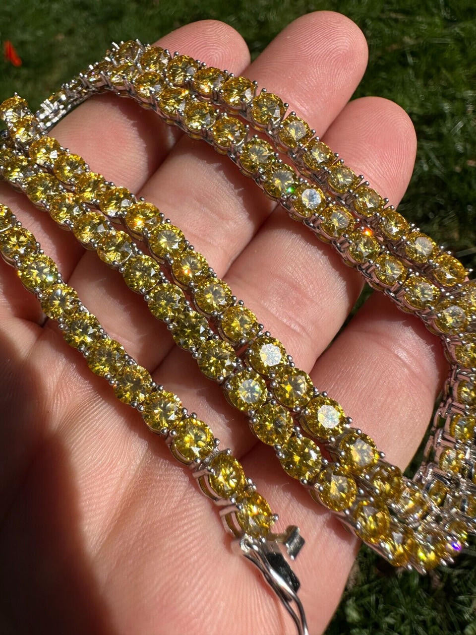 Canary Yellow MOISSANITE Tennis Chain Necklace Iced Out - 925 Silver - 5mm - 16"-30"