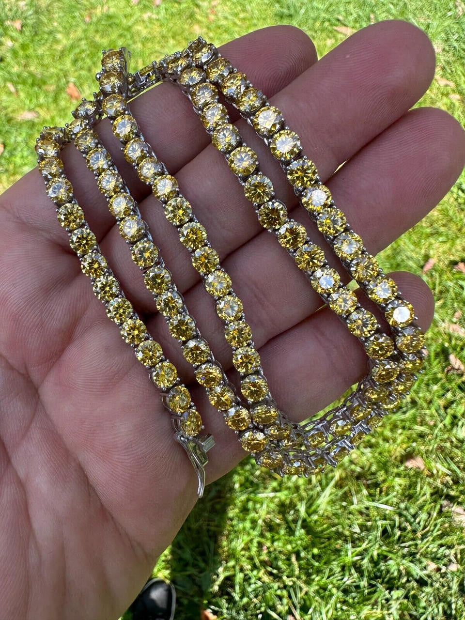 Canary Yellow MOISSANITE Tennis Chain Necklace Iced Out - 925 Silver - 5mm - 16"-30"