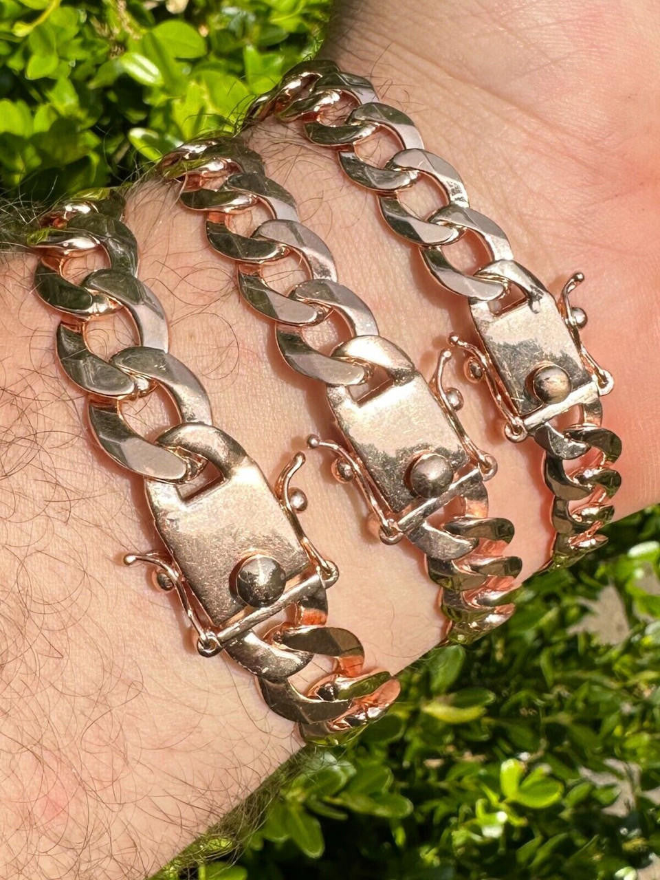 Curb Cuban Link Chain Bracelet W. Box Lock - 14k Rose Gold Vermeil 925 Sterling Silver - 7"-9" - 9.5mm-13mm