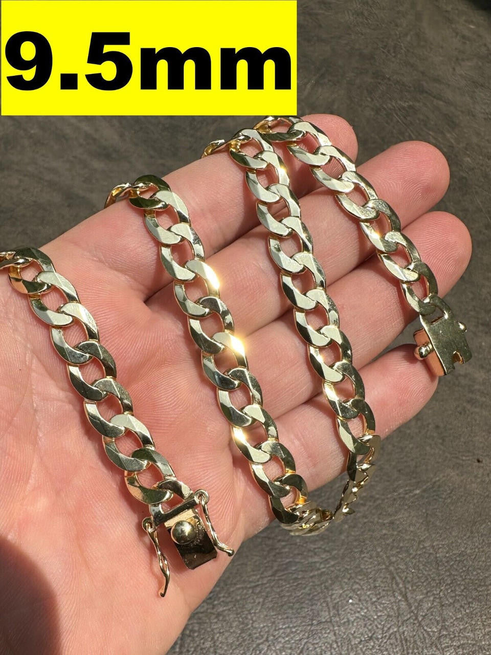 Curb Cuban Link Chain Necklace Or Bracelet W. Box Lock - 14k Gold Vermeil 925 Sterling Silver - 7"-30" - 9.5mm-13mm