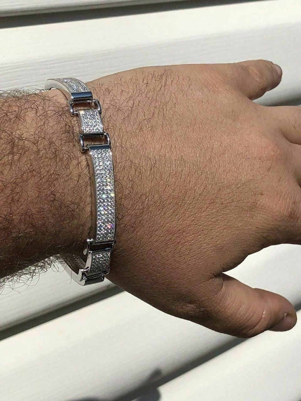 Custom Panther Cuff Link Bracelet Iced Out CZ Stones - 925 Silver - 10.5mm - 7"-8.5"