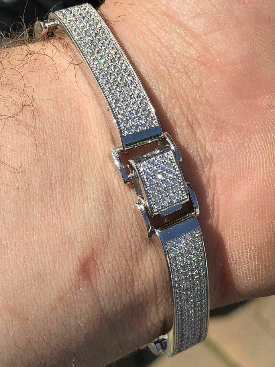 Custom Panther Cuff Link Bracelet Iced Out CZ Stones - 925 Silver - 10.5mm - 7"-8.5"