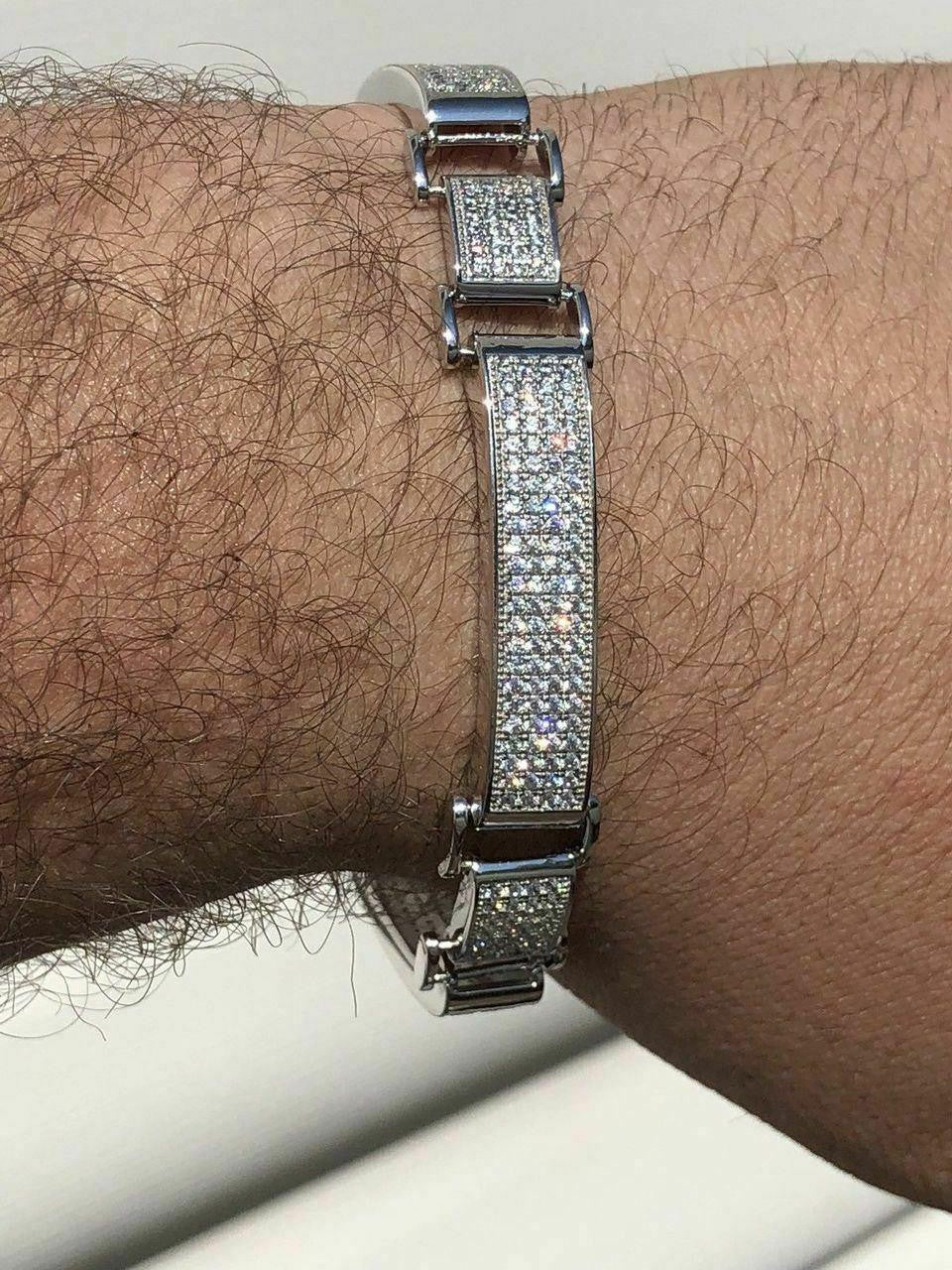Custom Panther Cuff Link Bracelet Iced Out CZ Stones - 925 Silver - 10.5mm - 7"-8.5"