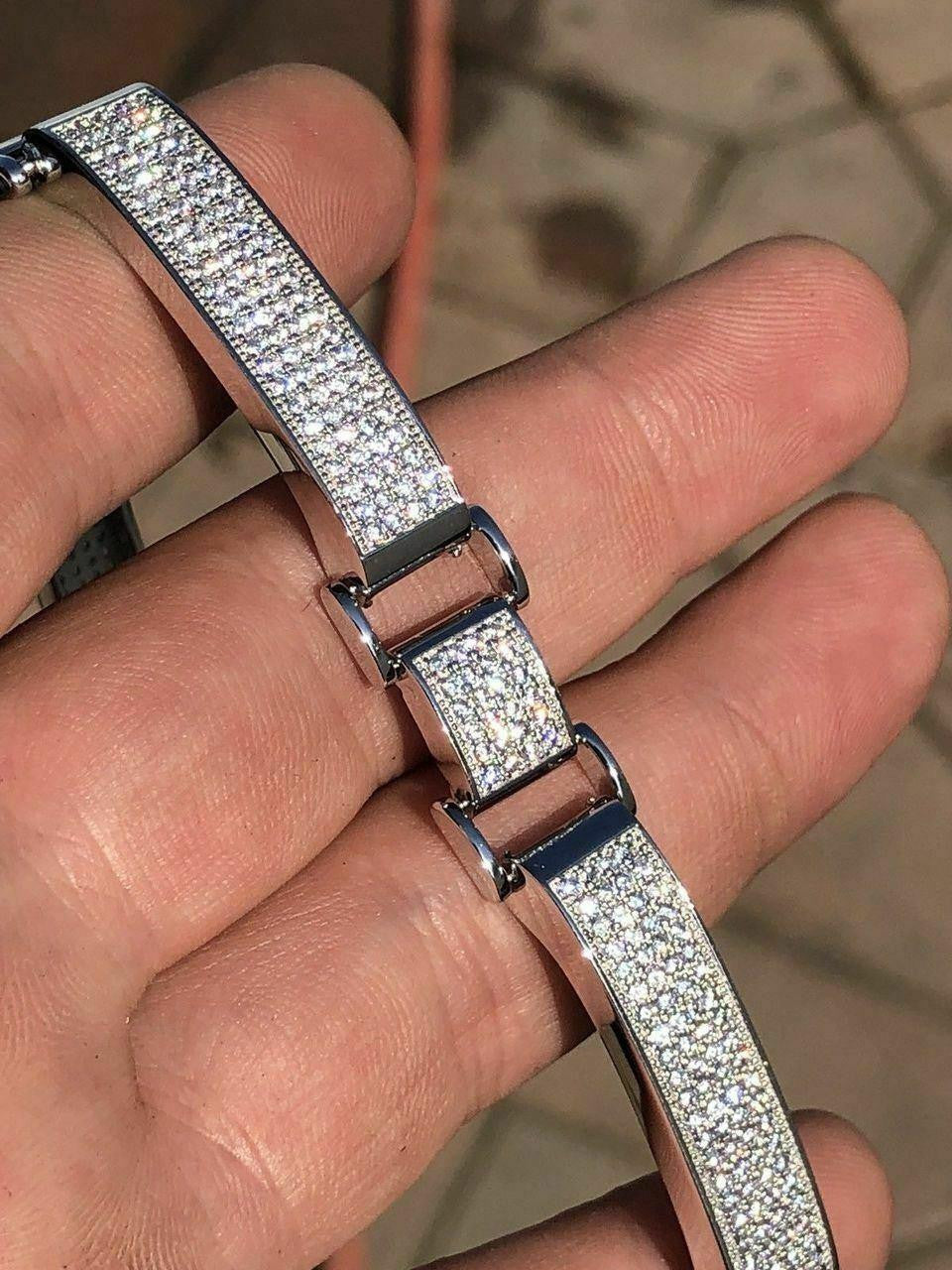 Custom Panther Cuff Link Bracelet Iced Out CZ Stones - 925 Silver - 10.5mm - 7"-8.5"