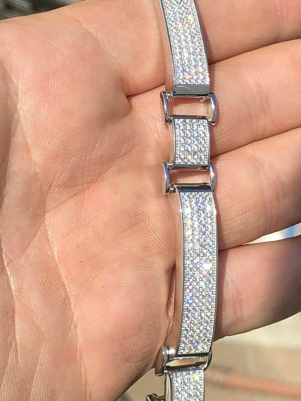 Custom Panther Cuff Link Bracelet Iced Out CZ Stones - 925 Silver - 10.5mm - 7"-8.5"