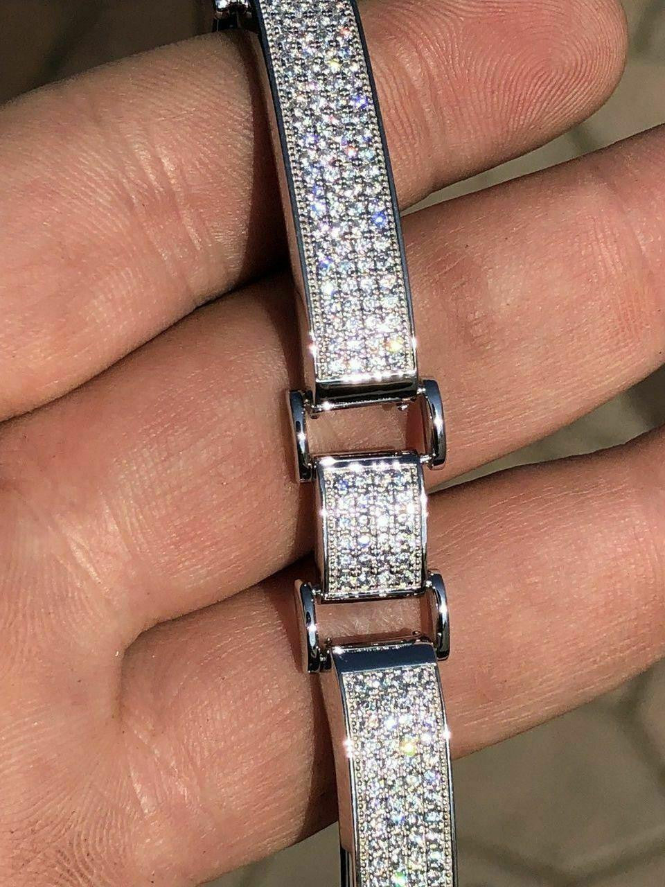 Custom Panther Cuff Link Bracelet Iced Out CZ Stones - 925 Silver - 10.5mm - 7"-8.5"