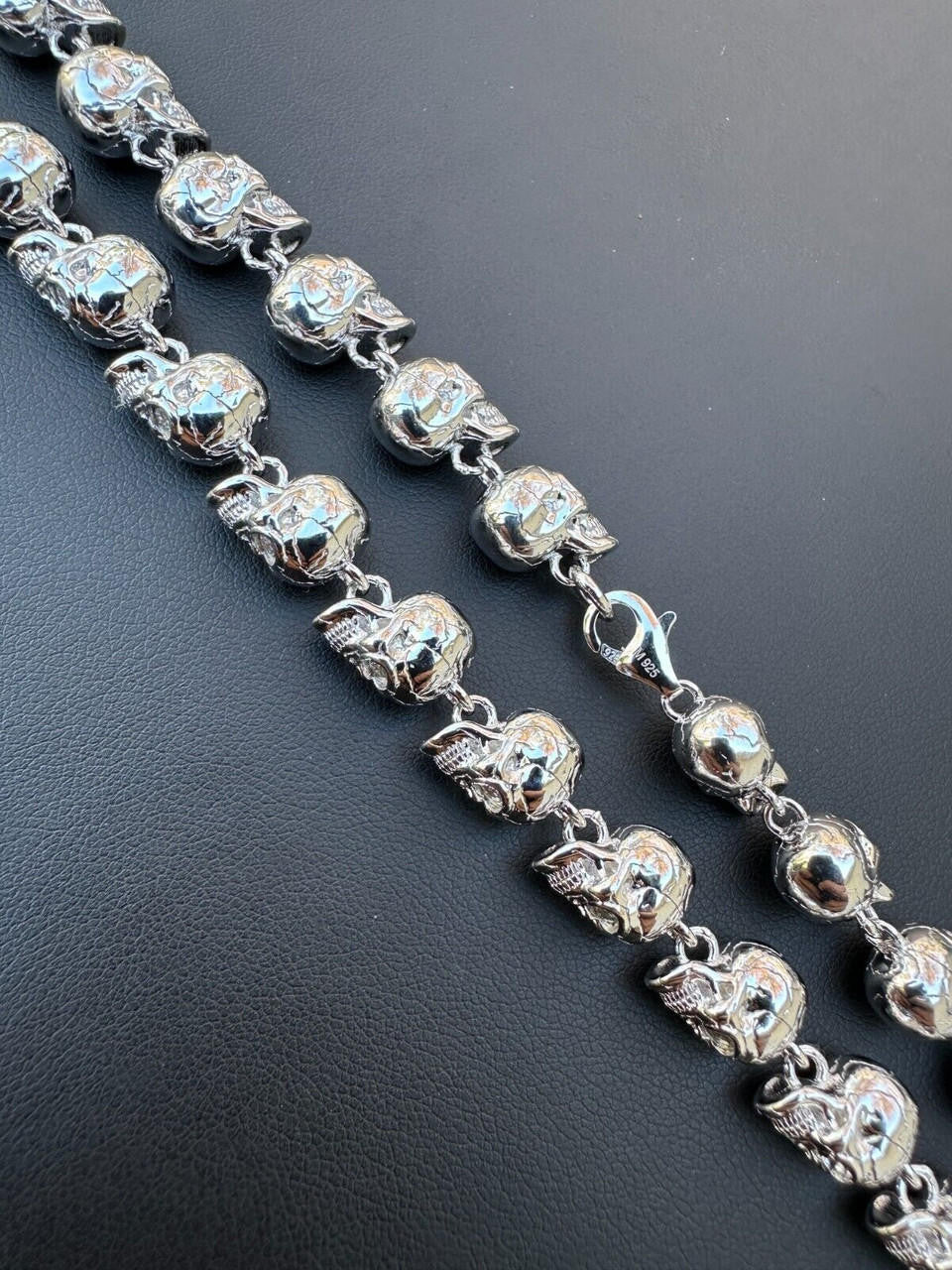 MOISSANITE Custom Skull Link Death Necklace Chain - 925 Silver - 9.5mm - 18"-28"