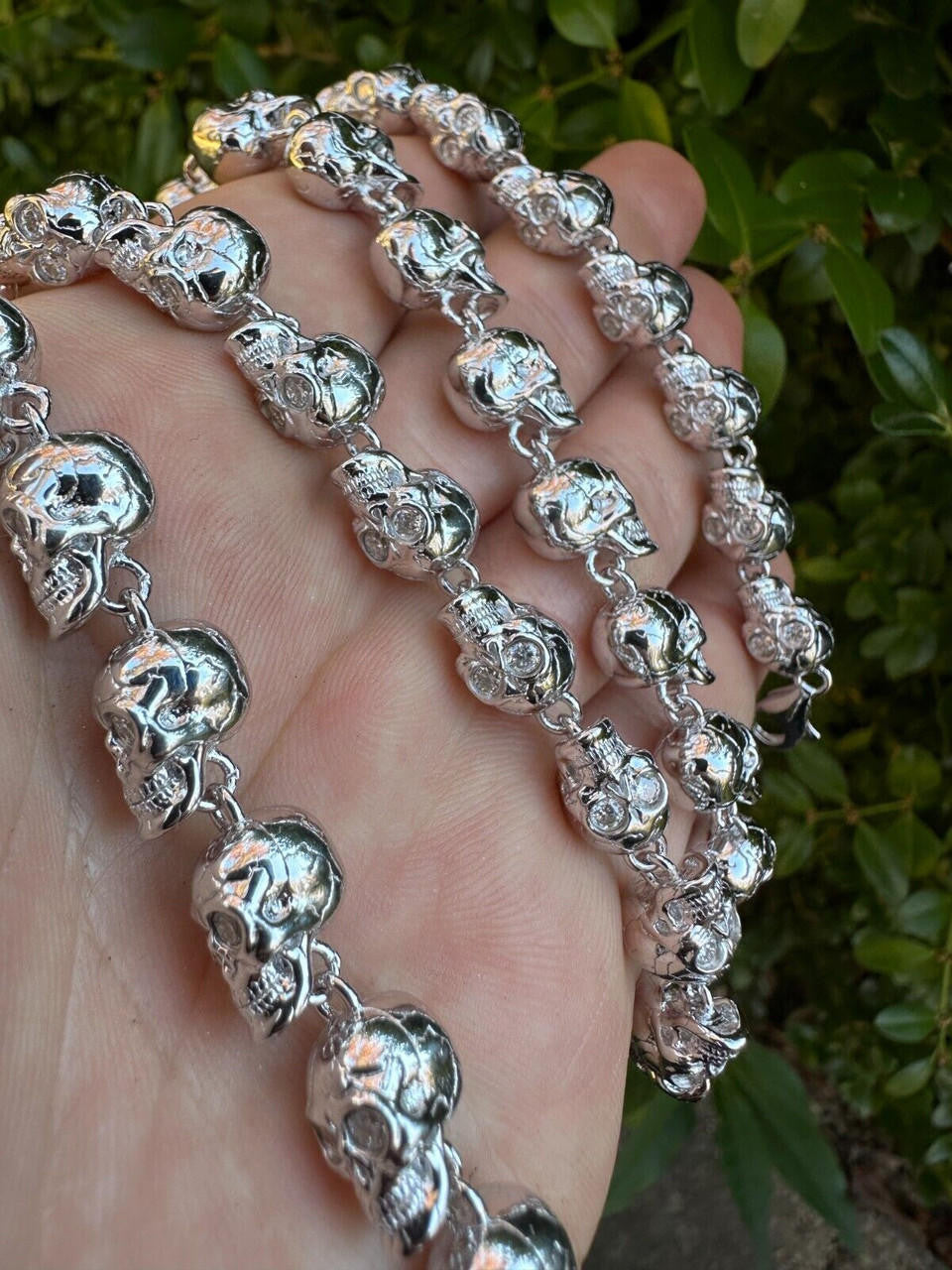 MOISSANITE Custom Skull Link Death Necklace Chain - 925 Silver - 9.5mm - 18"-28"