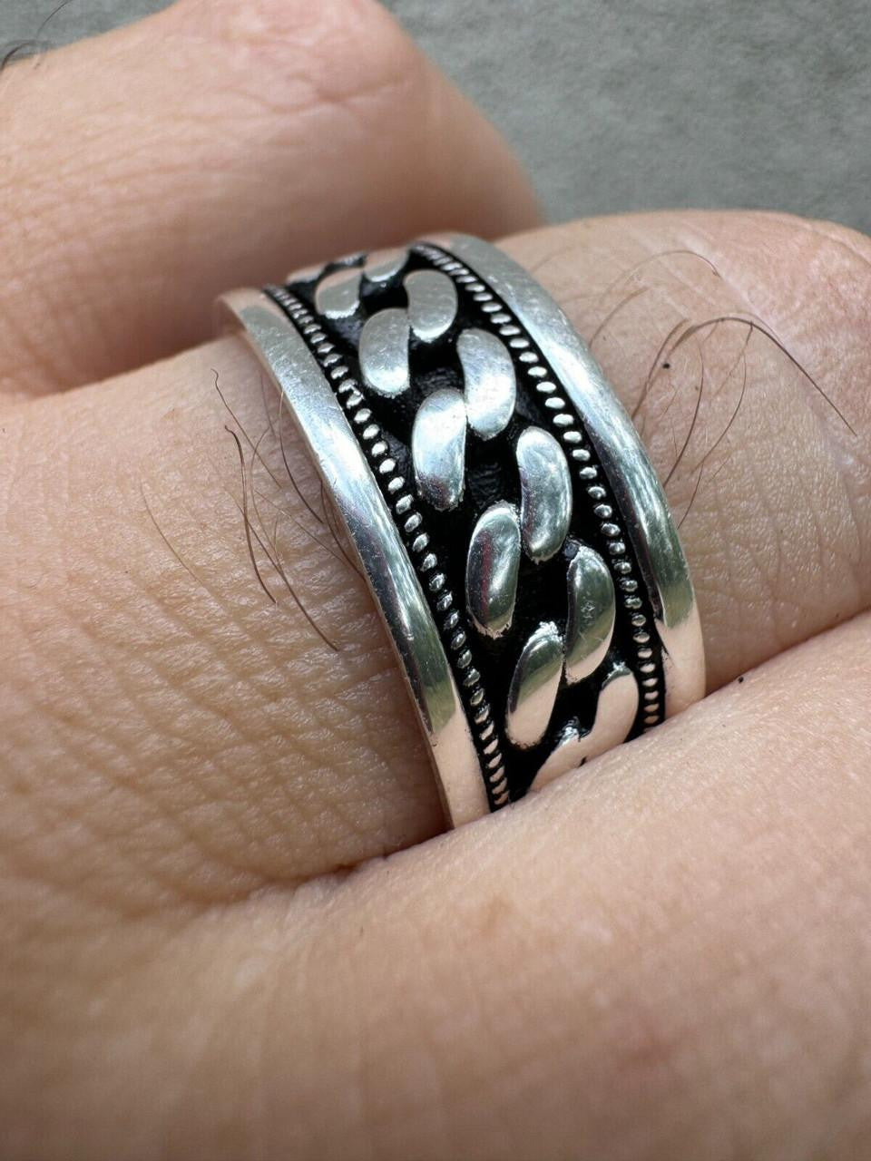 Eternal Love Cuban Link Eternity Band Ring - 925 Silver Oxidized - Plain