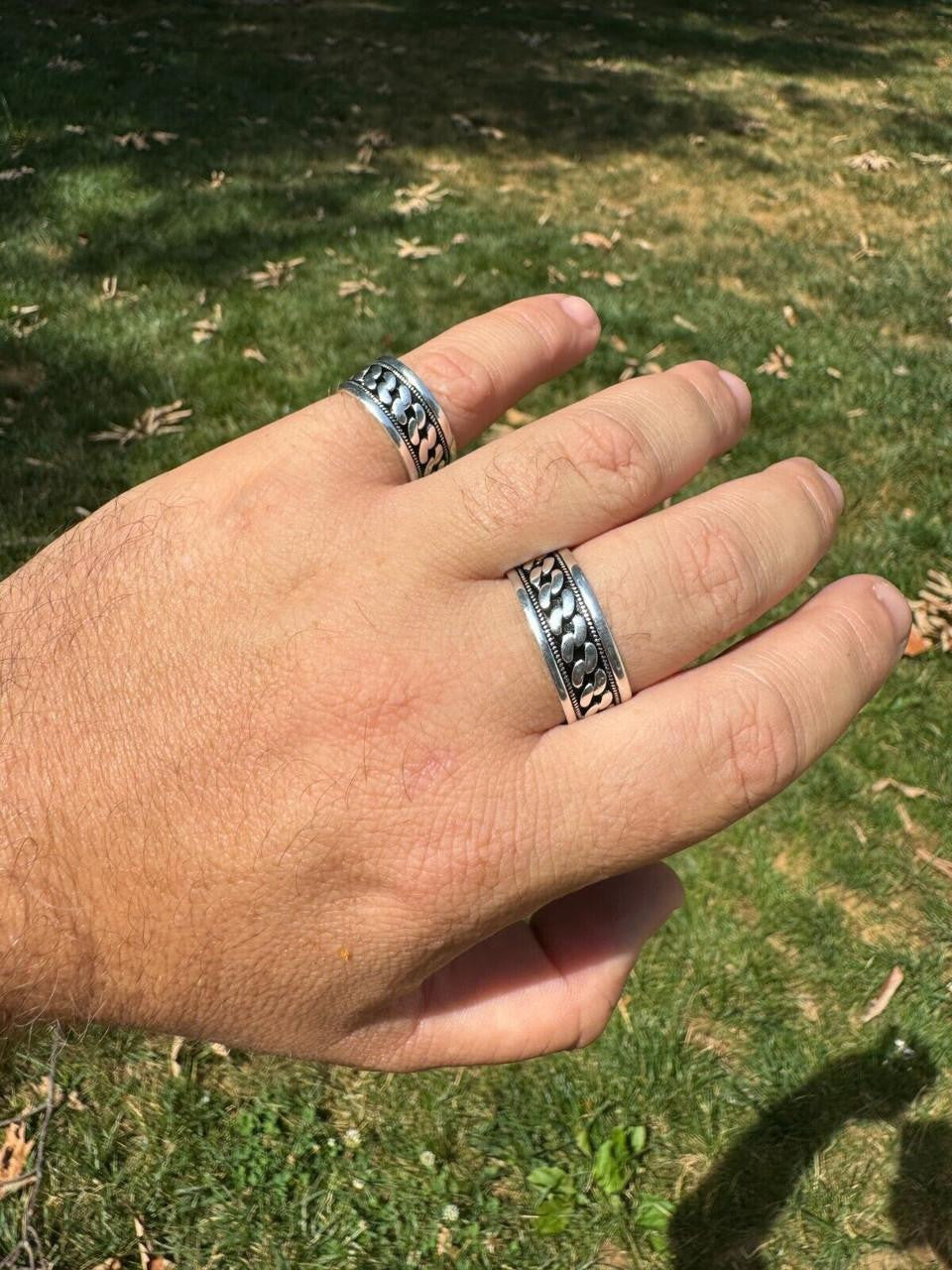 Eternal Love Cuban Link Eternity Band Ring - 925 Silver Oxidized - Plain